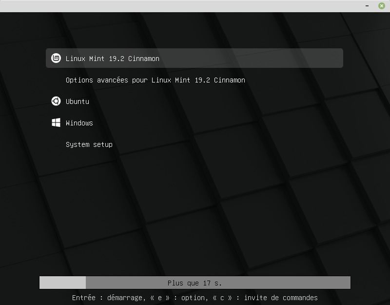 Updated Grub screen in Linux Mint 19.3